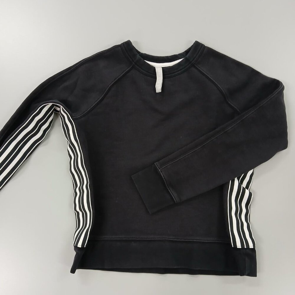 Athleta Black Crew Neck Sweat Shirt Sz XS Athletic Cotton/Poly White Stripes